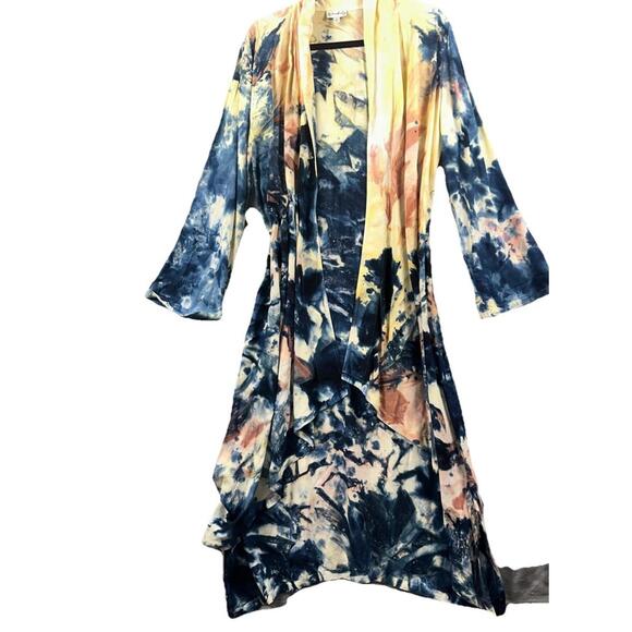 Wonderly Women's Kimono Tie Dye Sz M Artsy Boho Soft Long Robe Retro Festival - Picture 1 of 7